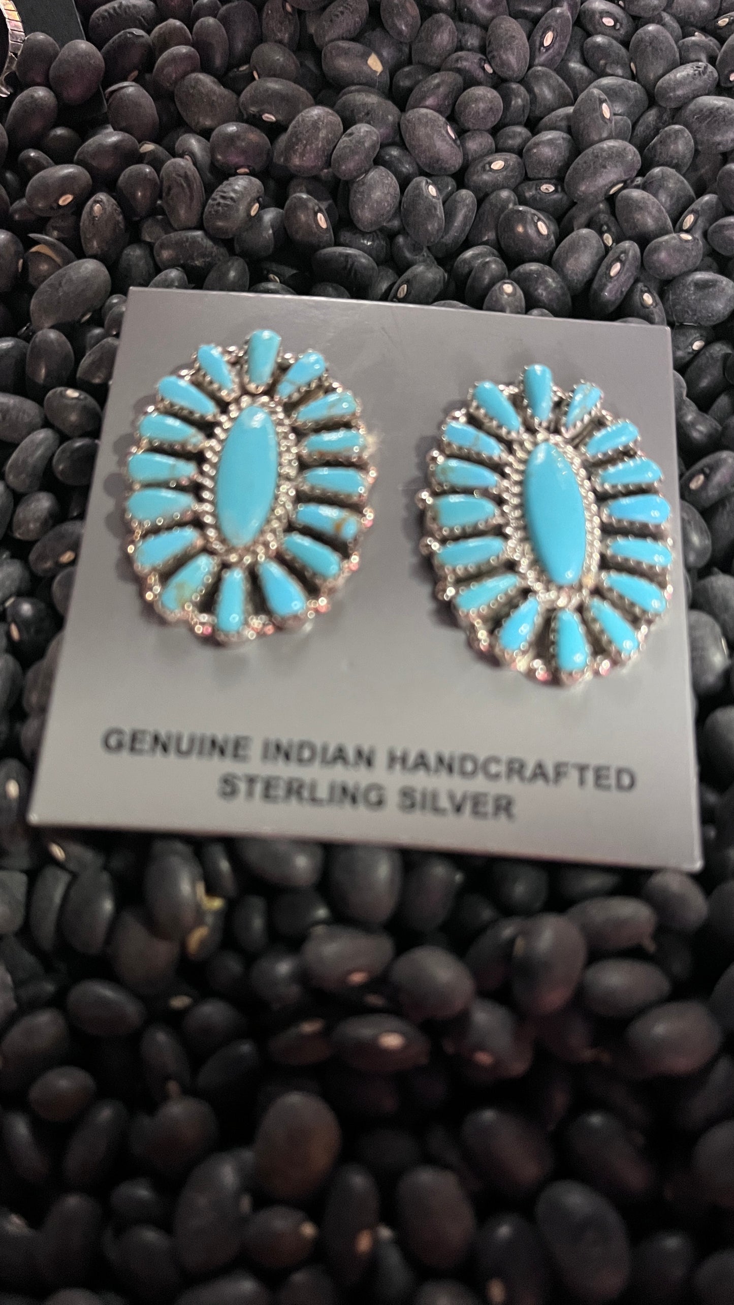 Navajo Handmade SS Kingman Turquoise Earrings