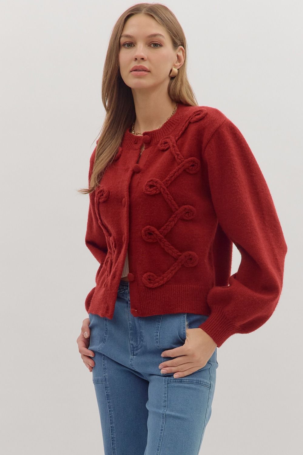 Entro Red Button Up Sweater