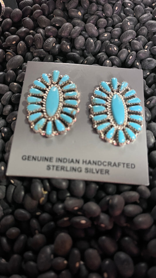 Navajo Handmade SS Kingman Turquoise Earrings