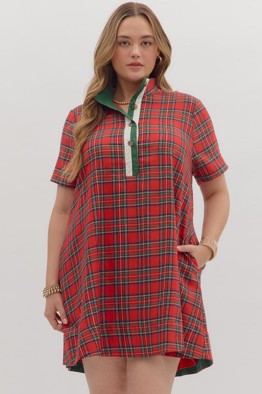 Entro Holiday Red Plaid Dress