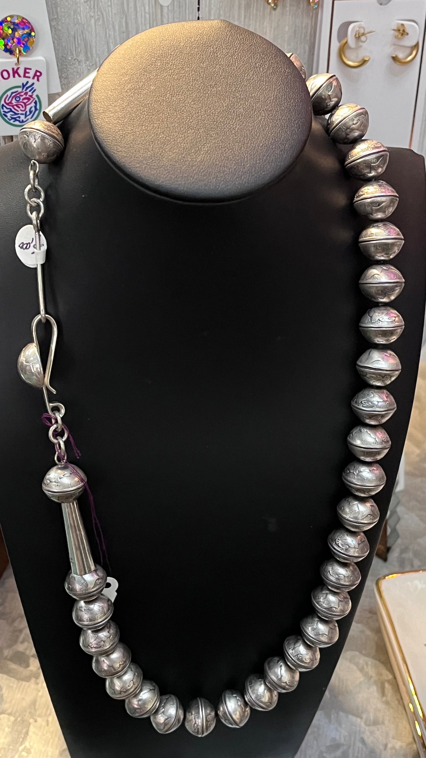 James McCabe Navajo Handcrafted Pearls Silver Dime Necklace