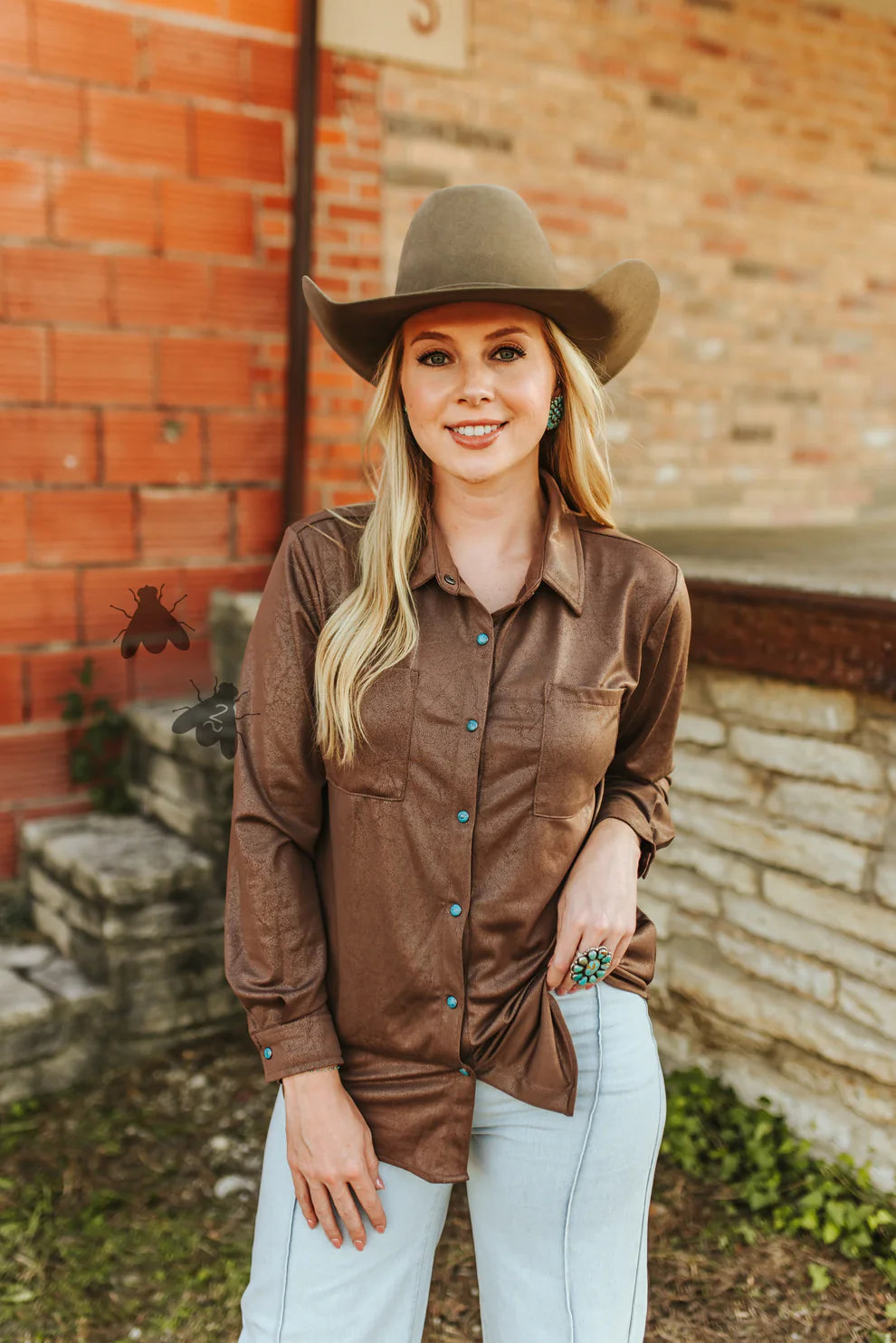 *SALE* Leather Lux Button Down Chocolate