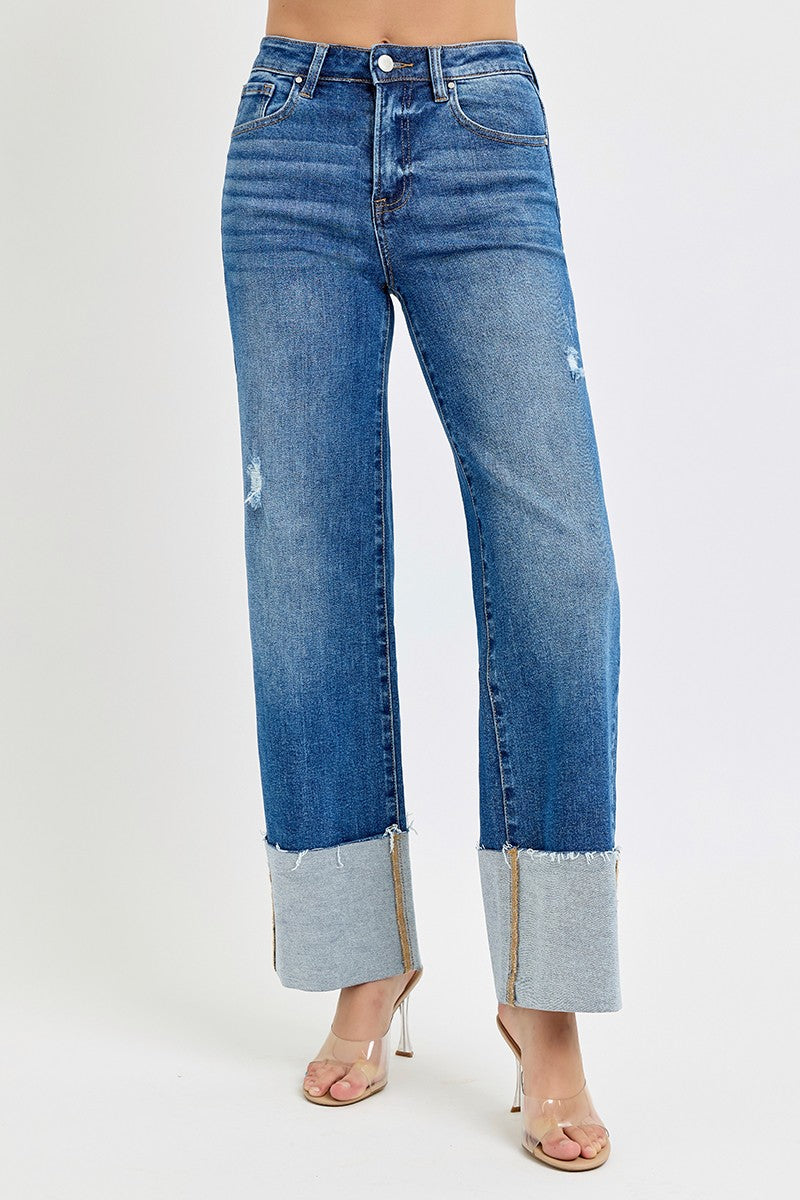 Risen High Rise Wide Leg Stretch Cuffed Jean