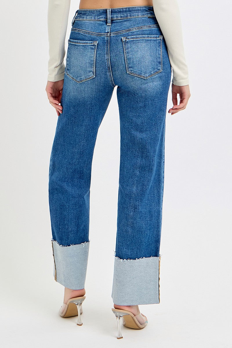 Risen High Rise Wide Leg Stretch Cuffed Jean