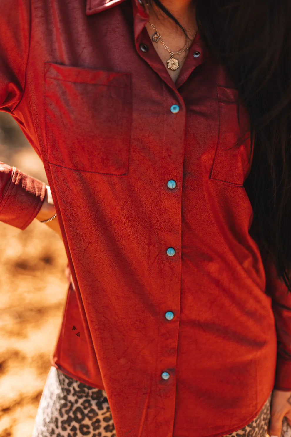 LEATHER LUX BUTTON UP *BURGUNDY