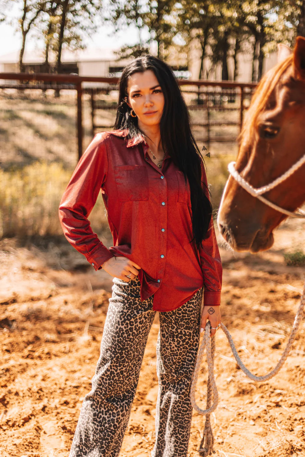 Leather Lux Button Down Burgundy