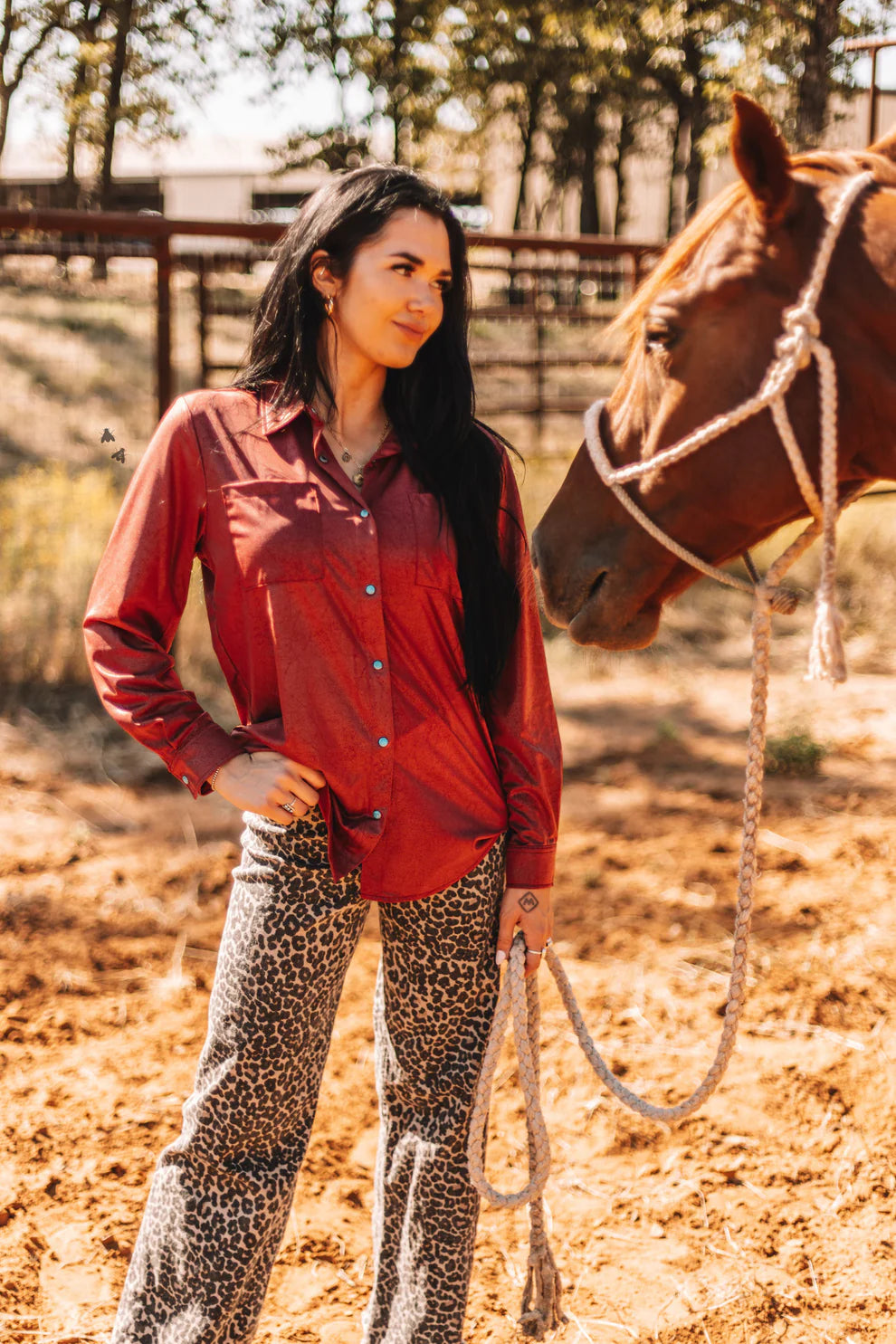 Leather Lux Button Down Burgundy